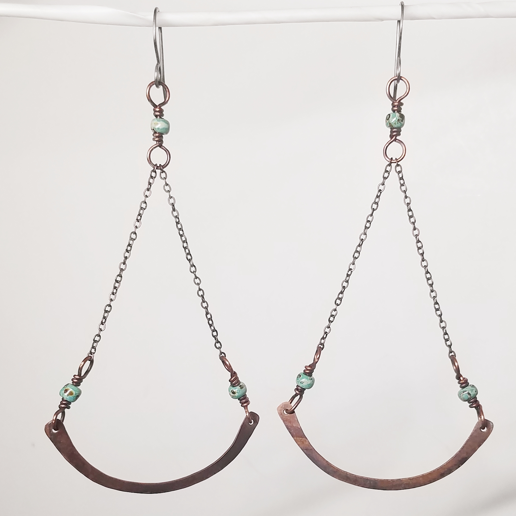 Cerebri Earrings - Copper and Turquoise Glass