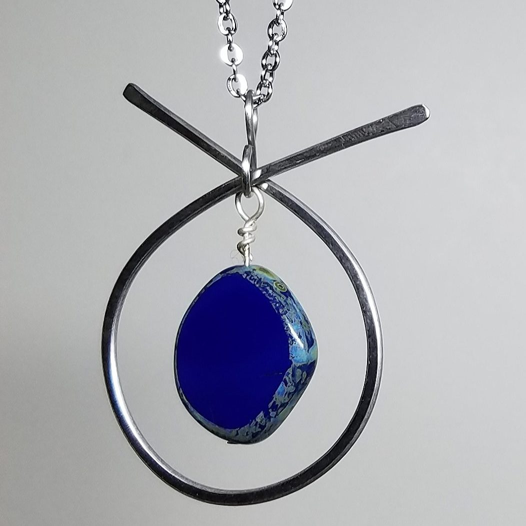 Ariel Necklace - Stainless Steel and Royal Blue Glass