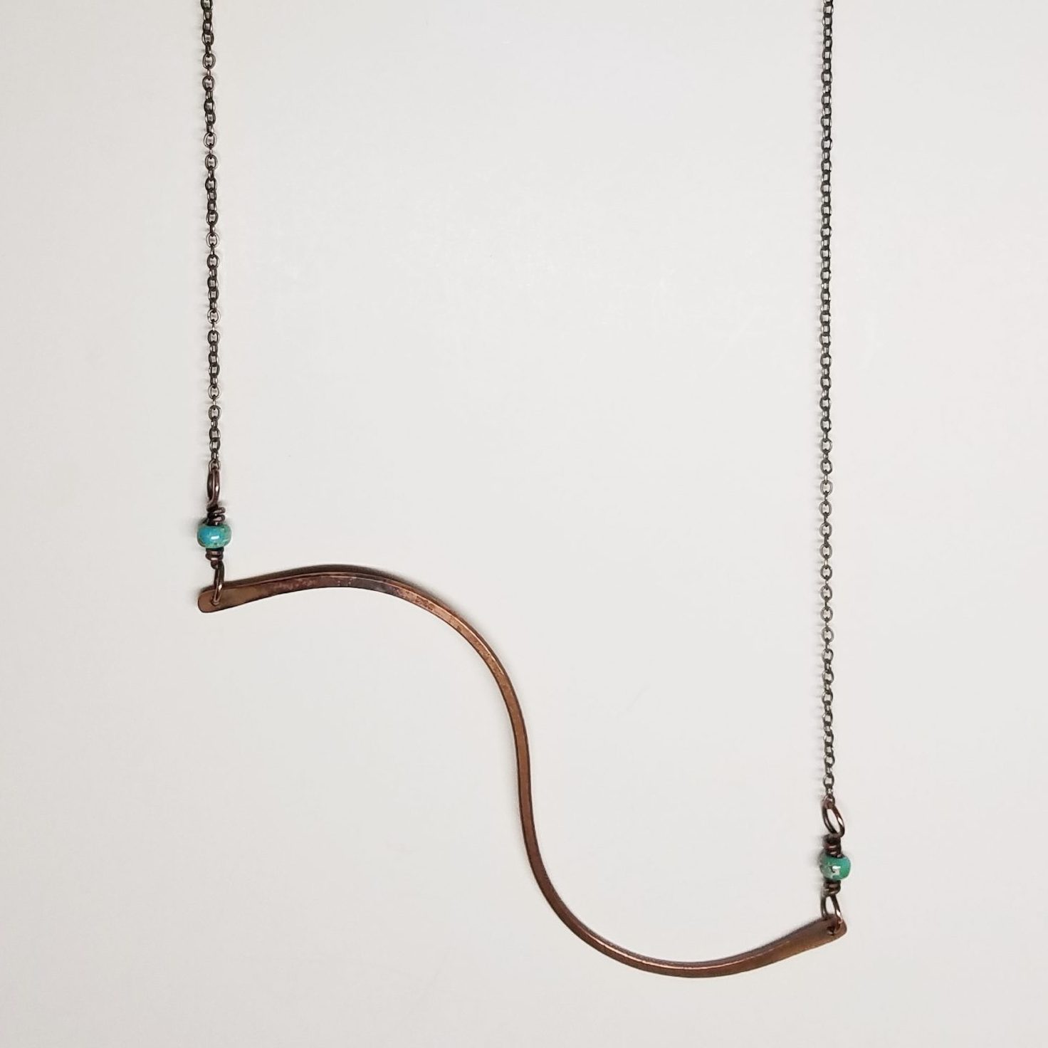 Tilde Necklace - Copper and Turquoise Glass