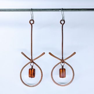 Arial Earrings - Copper and Pink Amber Glass